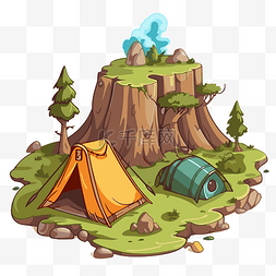 小岛原画图片_露营剪贴画卡通露营帐篷在一个小