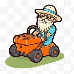 推老人图片_留着胡子的老人骑着割草机剪贴画