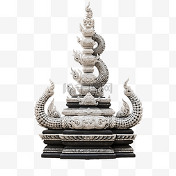 神话雕塑图片_泰国寺庙中的石纳迦，与反射地板