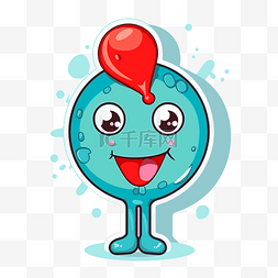 艾滋病病毒卡通图片_可爱的蓝色细菌卡通，头上有大红