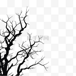 黑色和白色的轮廓图片_死树和树枝的轮廓