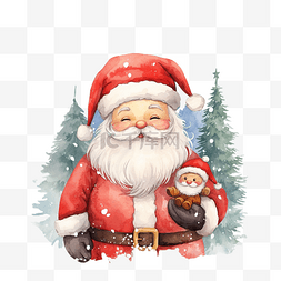 系列圣诞老人图片_数字绘画水彩圣诞贺卡与可爱的圣