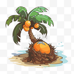 空心字话图片_椰子树剪贴画卡通插图一棵热带棕