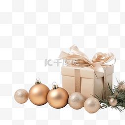 木桌上有球和礼物的圣诞组合物