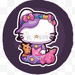 hello kitty 坐在紫色背景剪贴画上 