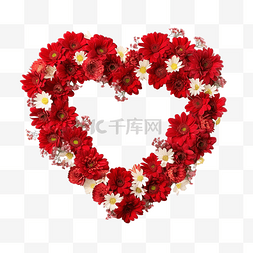 手绘水彩红色花图片_红色的花框排列成心形，适合装饰