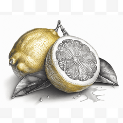 柠檬和树叶的绘图