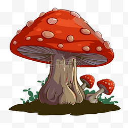蘑菇剪贴画 红色蘑菇的卡通插图 