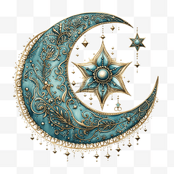 波西米亚风格的月亮和星星
