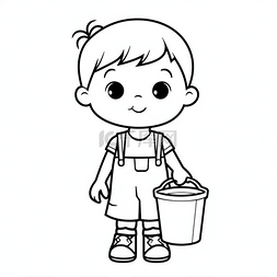 卡通星期三图片_拿着水桶的小男孩着色页