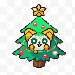 树的插图图片_圣诞树可爱猫猫