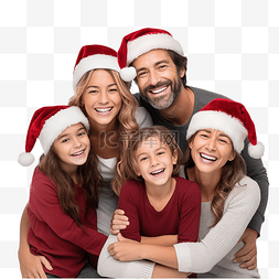 休息的爸爸图片_幸福的四口之家戴着圣诞帽享受圣