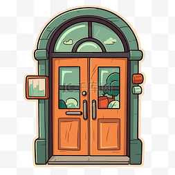 卡通门的插图，末端有窗户和门剪