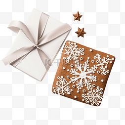圣诞节礼品结图片_装饰圣诞礼物和姜饼的顶视图