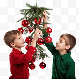 珠红图片_两兄弟正在帮忙用红珠装饰圣诞树