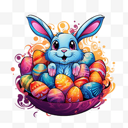 传统色彩图片_彩色复活节彩蛋篮子快乐的一天兔