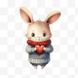 穿着毛衣的图片_穿着毛衣的可爱兔男孩，手里拿着