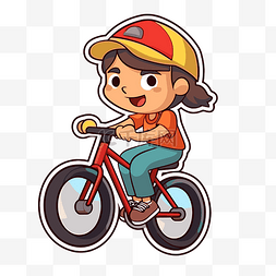 女孩自行车图片_骑自行车的卡通女孩贴纸 向量