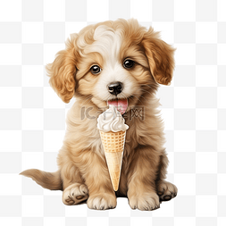狗狗吃冰淇淋图片_小狗吃冰淇淋ai生成