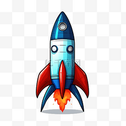 红色尾部和蓝色火焰的火箭图