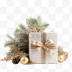 圣诞组合物，配有装饰礼品盒和白