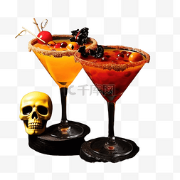 酒杯食物图片_万圣节红色和橙色酒精鸡尾酒装饰