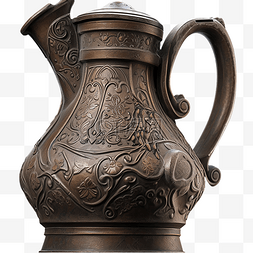 中化传统文化图片_带有艺术雕花的古董铜壶的一部分