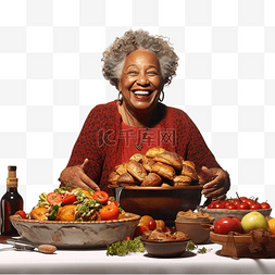 美国感恩节图片_充满爱心的非洲裔美国祖母在庆祝