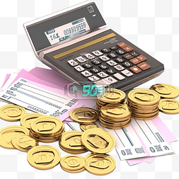 税收法定图片_3d 插图金色财务文件和计算器