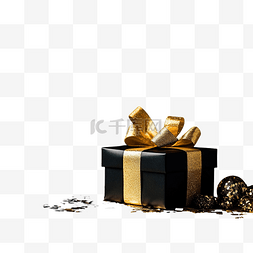 圣诞节用黑色装饰金五彩纸屑的礼