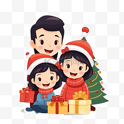 亚洲幸福家庭在家一起庆祝圣诞节
