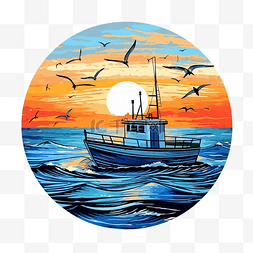 江边日落图片_渔船和海上的日落