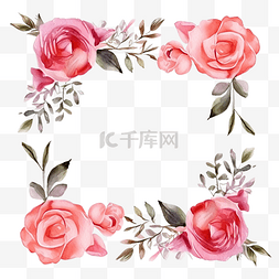 花卉方形框架与水彩民间玫瑰