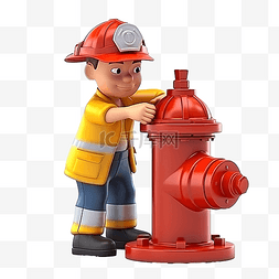 安装中图片_消火栓中的消防员安装管道 3D 人