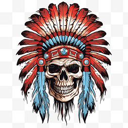 奇诺图片_美洲原住民印第安酋长头骨png插图