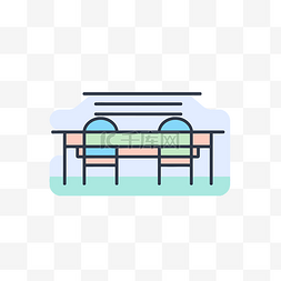 桌子简单图片_带有空桌子和椅子的彩色线条图标