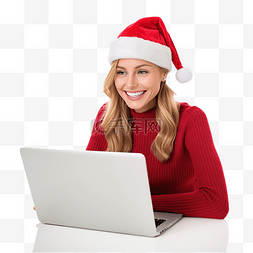 孕妇及哺乳妇女图片_圣诞节期间在笔记本电脑上工作的