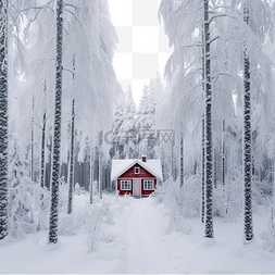 芬兰圣诞节的房子和雪冬季森林