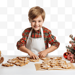 微笑的饼干人图片_孩子们在圣诞节穿着围裙制作传统