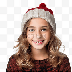 科技利用图片_庆祝圣诞假期的女孩看着镜头微笑