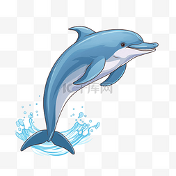蓝色都是图片_跳跃的海豚画卡通风格所有元素都