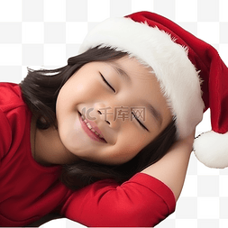 躺着小男孩图片_亚洲孩子穿着红色圣诞老人的衣服