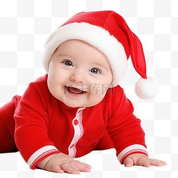 婴儿躺婴儿床图片_穿着红色服装和帽子的婴儿
