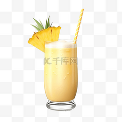 果汁，图片_带稻草元素的菠萝或芒果奶昔玻璃