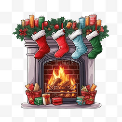新年装饰新家图片_用蜡烛和袜子装饰的圣诞壁炉新年