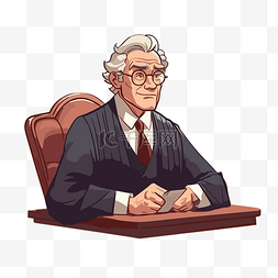 律师剪贴画坐在办公桌前的老法官