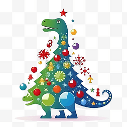 侏罗纪植物图片_恐龙剪影圣诞快乐插画