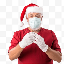 口罩冬天图片_圣诞老人手拿着冠状病毒外科口罩