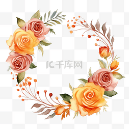 手绘植物花环图片_水彩秋天框架与玫瑰
