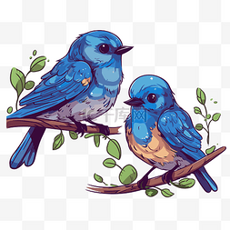 两只图片_蓝鸟剪贴画 两只蓝鸟坐在树枝上